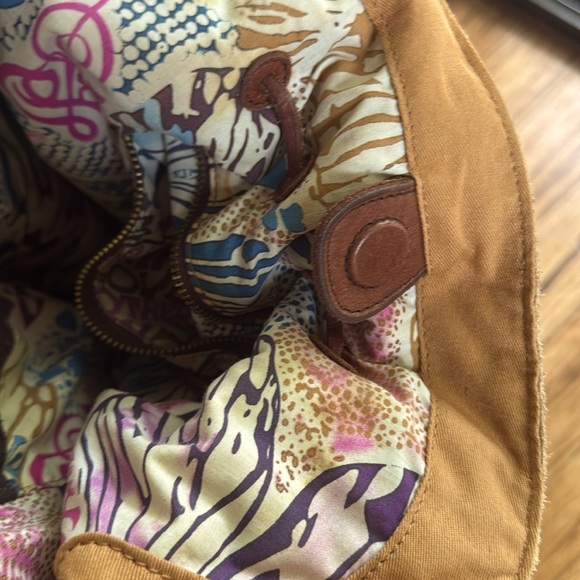 Tan Suede Bucket Bag with Brown Leather Accents - Picture 6 of 9